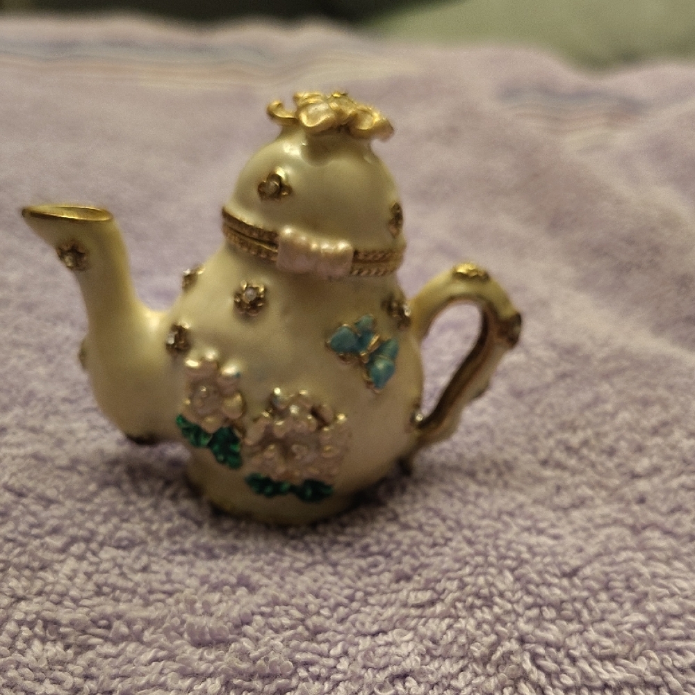 Floral Embellished Teapot Figurine
